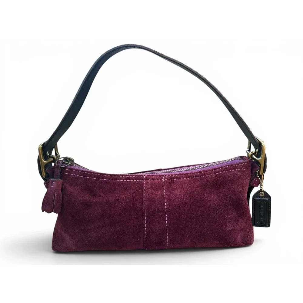 Coach Vintage Y2K Suede Burgundy East West Demi Baguette Purse Bag 7470 RARE